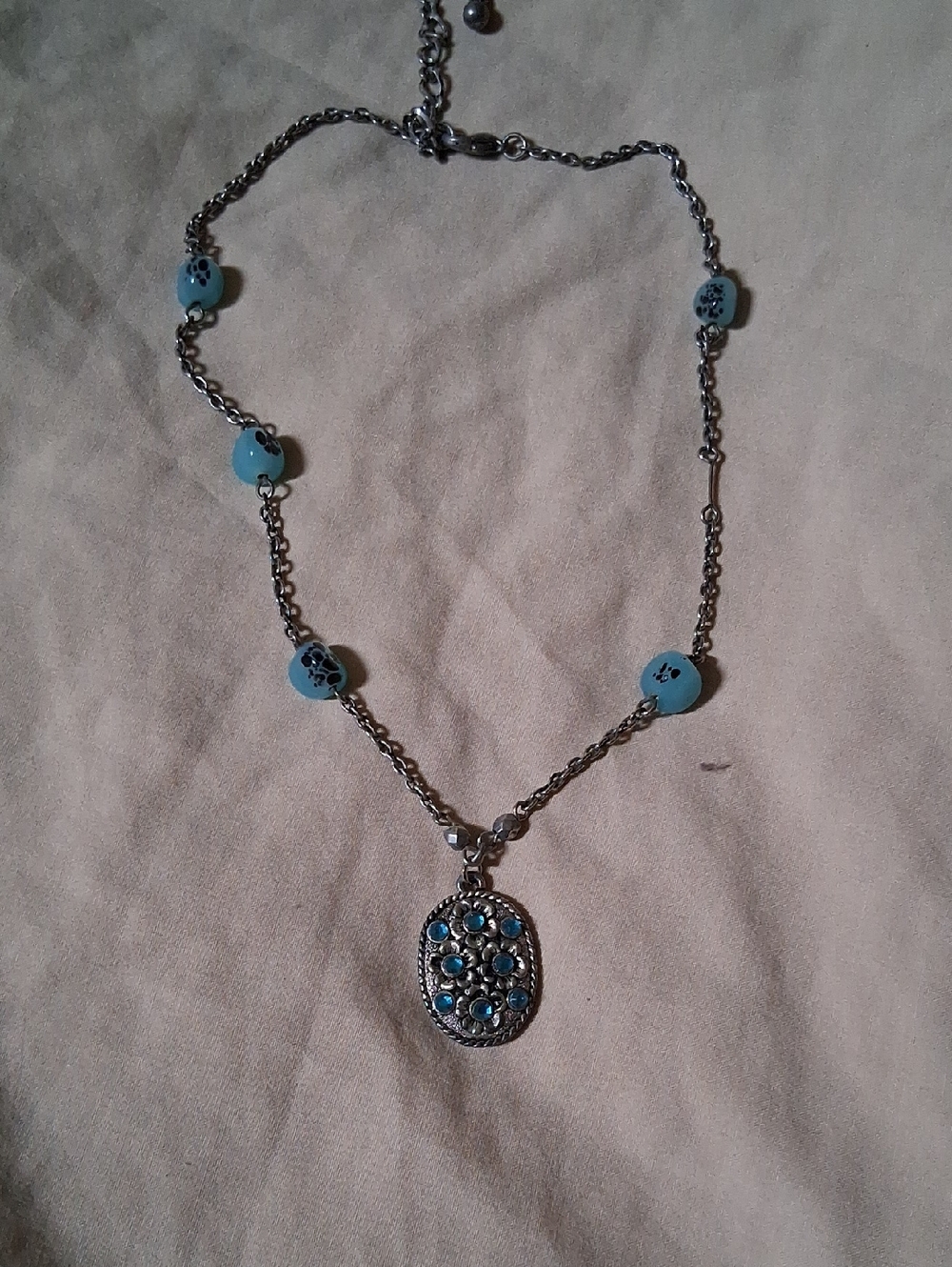 Silver Necklace with Blue Topaz Beads and Pendant - Unbranded